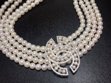 Vòng cổ Ngọc trai nhiều tầng phối Chanel cao cấp chế tác bạc, mẫu thiết kế